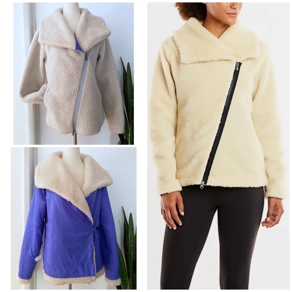 Lucy Activewear Reversible Sherpa Teddy Moto Zip Purple White Fleece Jacket L